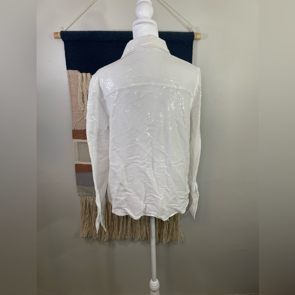 NWOT Good American Sheer Sequin White Button Down Long Sleeves 2 - Picture 5 of 7